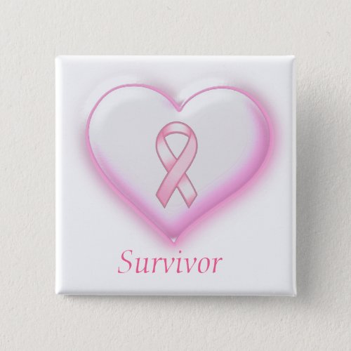 Survivor Pink Ribbon  Heart Button Pin
