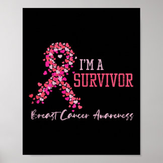 Survivor Pink Ribbons Hearts Breast Cancer Awarene Poster