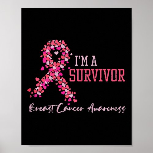 Survivor Pink Ribbons Hearts Breast Cancer Awarene Poster