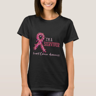 Survivor Pink Ribbons Hearts Breast Cancer Awarene T-Shirt