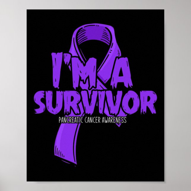 Survivor Purple Ribbon Proud Pancreatic Cancer Awa Poster (Front)