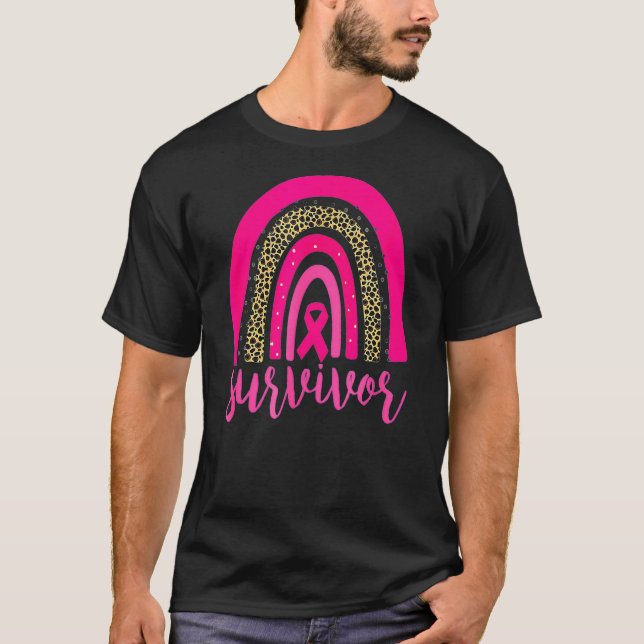 Survivor Rainbow Pink Cute Breast Cancer Awareness T-Shirt (Front)