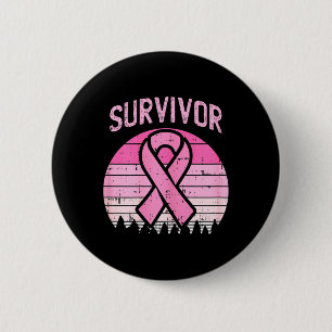 Survivor Retro Breast Cancer Pink Ribbon Awareness Button