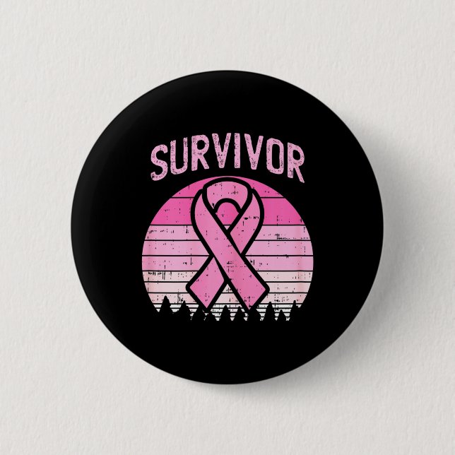 Survivor Retro Breast Cancer Pink Ribbon Awareness Button (Front)
