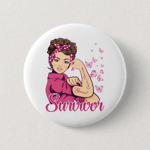 Survivor Rosie Riveter Breast Cancer Awareness Button