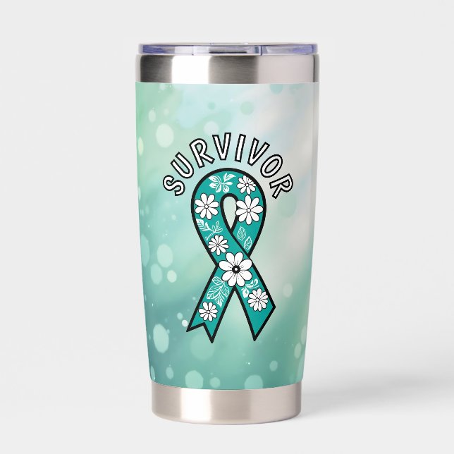 Survivor SA Teal Awareness Ribbon Insulated Tumbler (Front)
