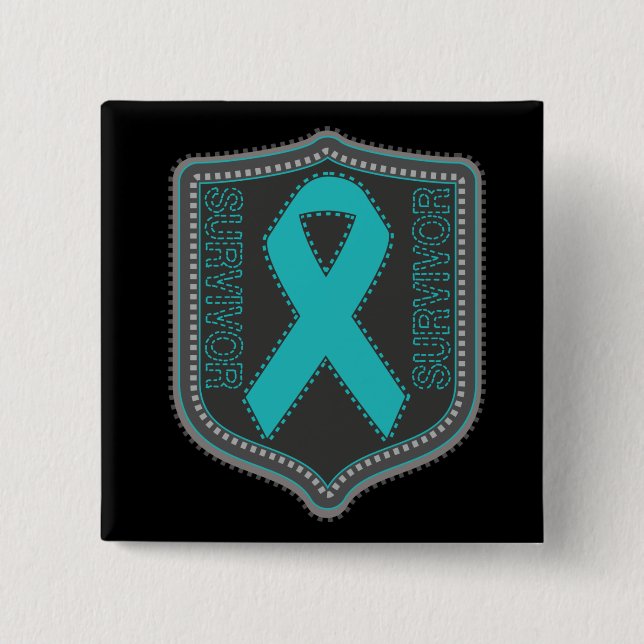 Survivor Stitched Ribbon Patch - Ovarian Cancer Pinback Button (Front)