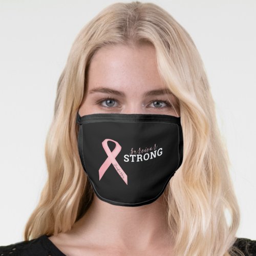 Survivor Strong Name Breast Cancer Pink Ribbon Pol Face Mask