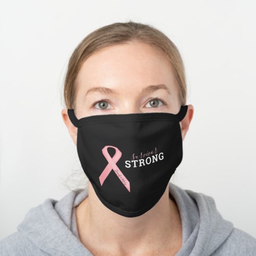 Survivor Strong Name Breast Cancer Pink Ribbon VC Black Cotton Face Mask