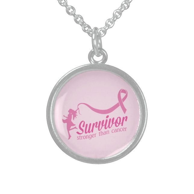 Survivor Stronger Than Cancer Sterling Silver Necklace (Front)