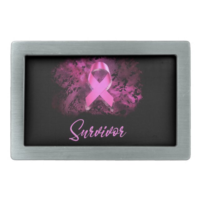Survivor, support breast cancer awareness belt buckle (Front)