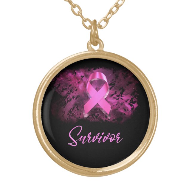 Survivor, support breast cancer awareness gold plated necklace (Front)