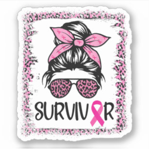 Survivor Warrior Messy Bun Hair Pink Breast Cancer Sticker