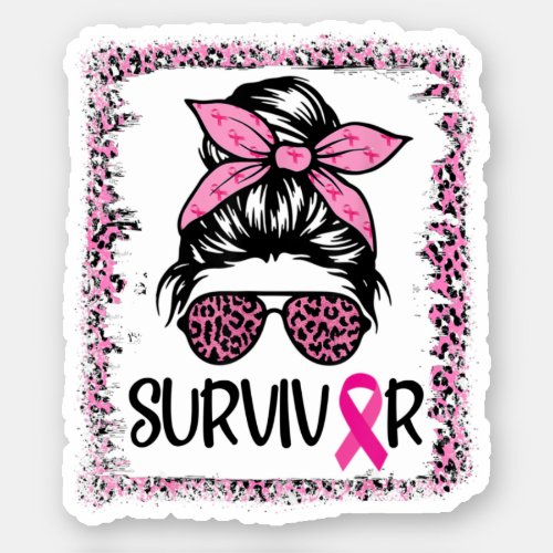 Survivor Warrior Messy Bun Hair Pink Breast Cancer Sticker