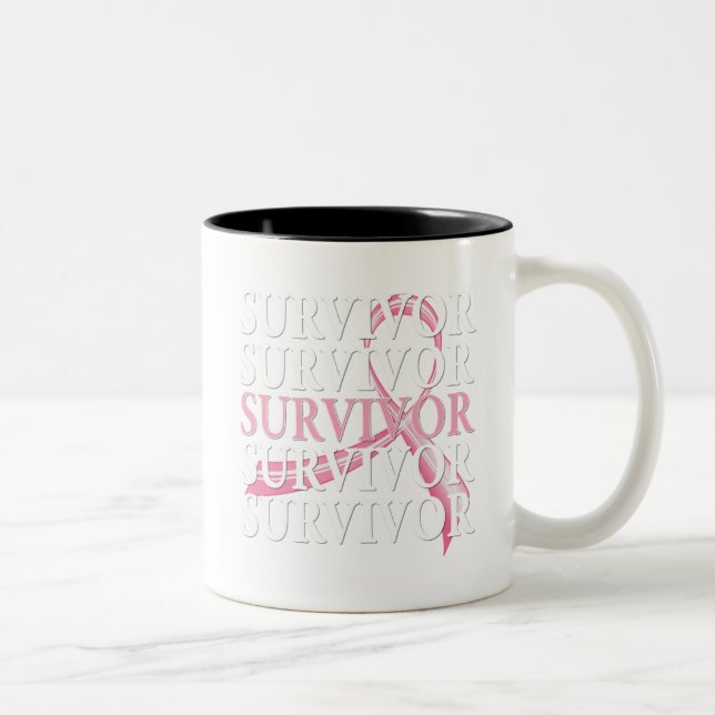 Survivor Whimsical Collage Breast Cancer Two-Tone Coffee Mug (Right)