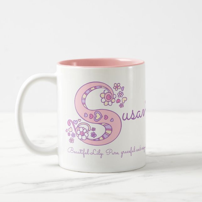Susan name meaning heart flower S monogram mug (Left)