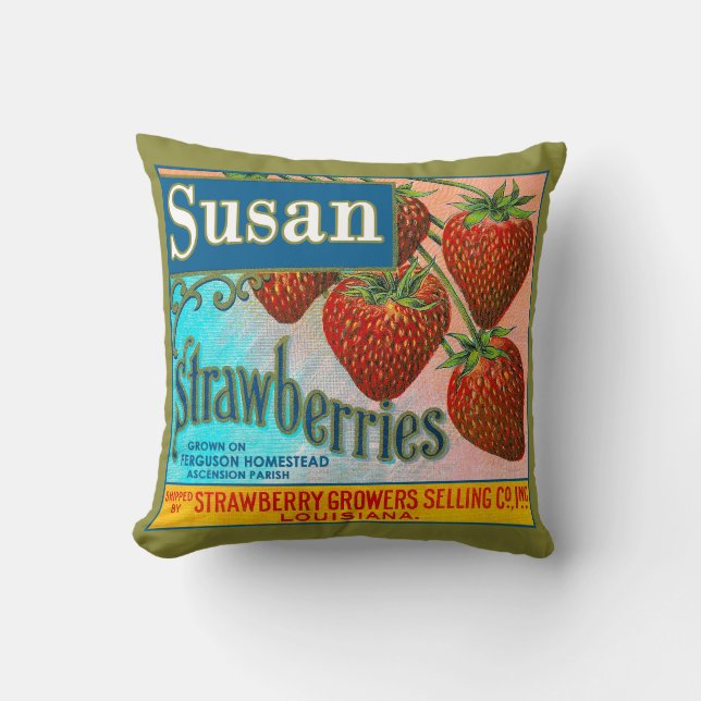 Susan Strawberries Throw Pillow (Front)