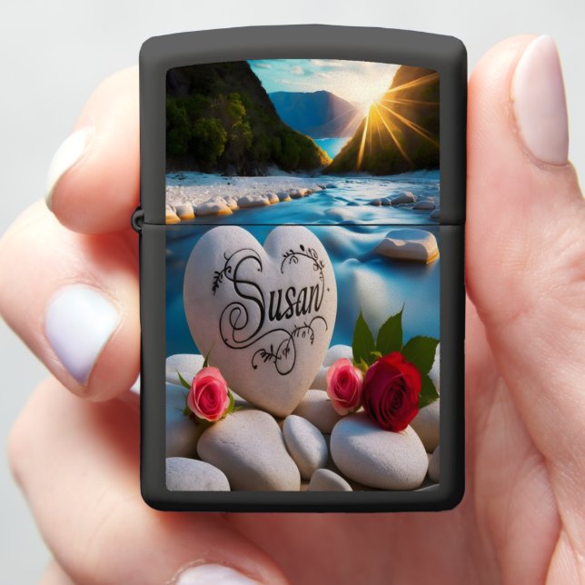 Susan's Heart at Sunset Zippo Lighter (In Hand)