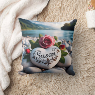 Susan's Heart by the River Throw Pillow