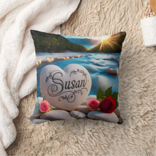 Susan's Heart by the River Throw Pillow