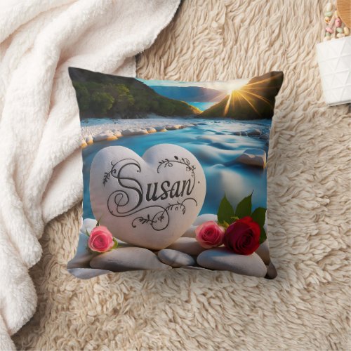 Susans Heart by the River Throw Pillow