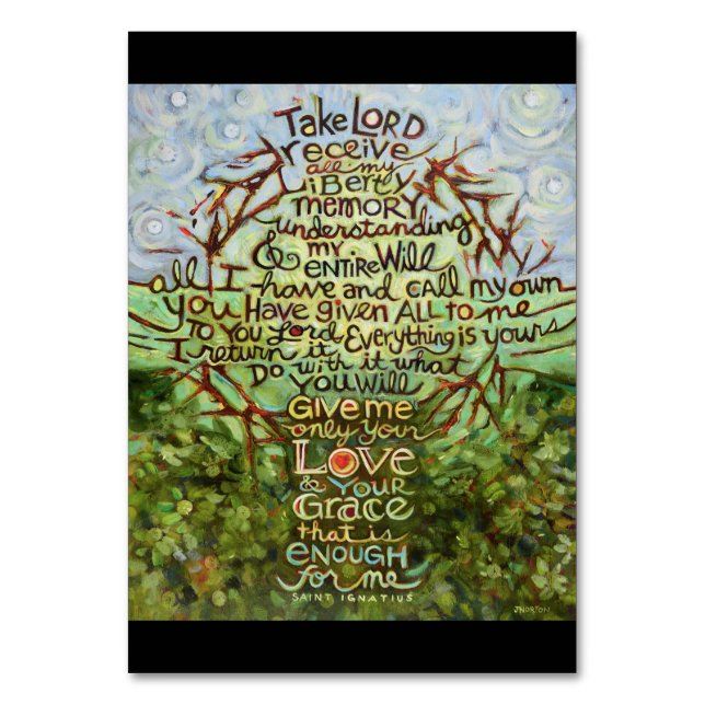 Suscipe Prayer of St. Ignatius, Take Lord, Receive Table Number (Front)