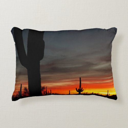 Suset in Arizona Sonoran Desert  Saguaro Cactus Accent Pillow