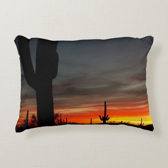 Suset in Arizona Sonoran Desert / Saguaro Cactus Accent Pillow (Front)