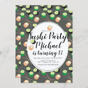Sush Rolls Gray Birthday Hibachi Restaurant Invitation