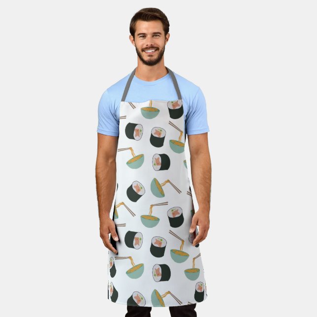 Sushi and Noodles Pattern Apron (Worn)