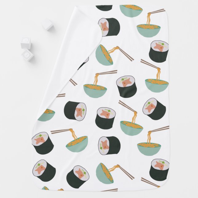 Sushi and Noodles Pattern Baby Blanket (In Situ)