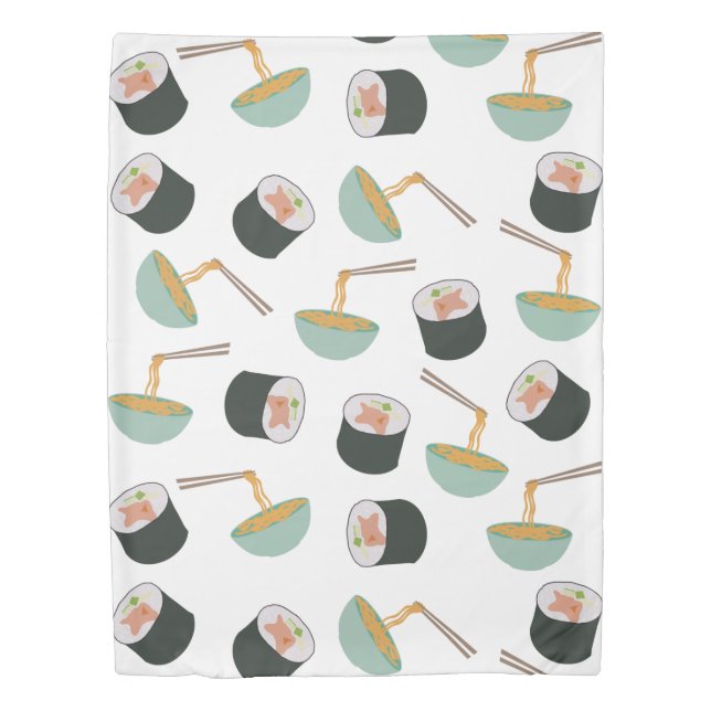 Sushi and Noodles Pattern Duvet Cover (Front)