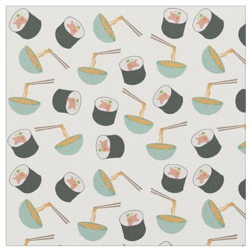 Sushi and Noodles Pattern Fabric