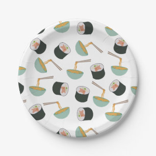 Sushi and Noodles Pattern Paper Plates