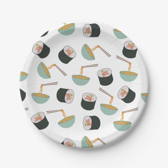 Sushi and Noodles Pattern Paper Plates (Front)