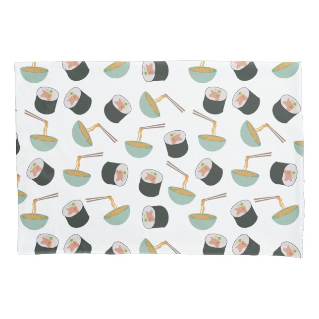 Sushi and Noodles Pattern Pillow Case (Front)