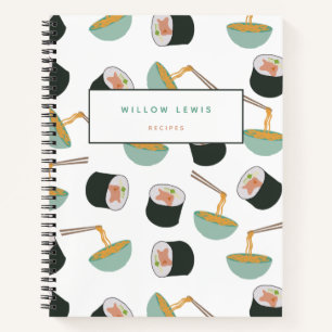 Sushi and Noodles Pattern Recipe Cookbook Notebook