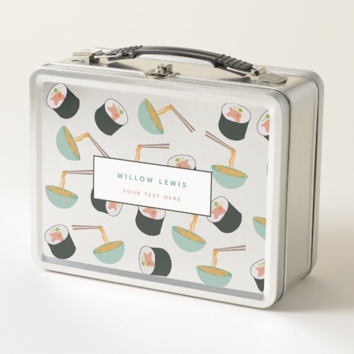 Sushi and Noodles Pattern School Metal Lunch Box