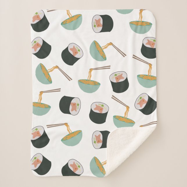 Sushi and Noodles Pattern Sherpa Blanket (Front)