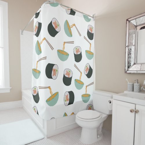 Sushi and Noodles Pattern Shower Curtain