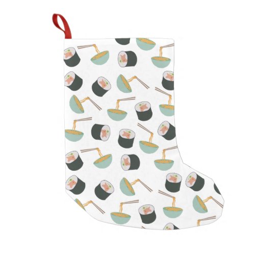 Sushi and Noodles Pattern Small Christmas Stocking