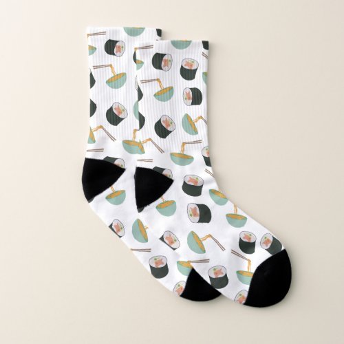 Sushi and Noodles Pattern  Socks