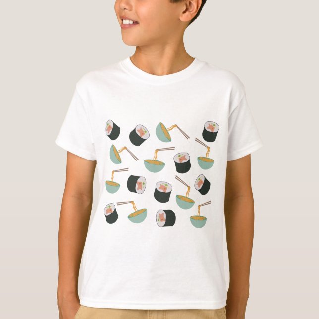 Sushi and Noodles Pattern T-Shirt (Front)