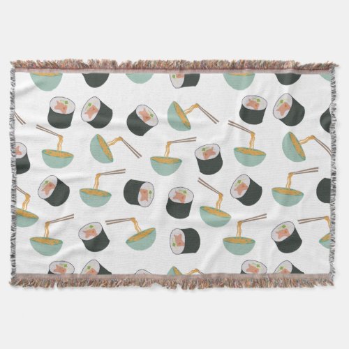 Sushi and Noodles Pattern Throw Blanket