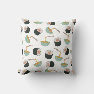 Sushi and Noodles Pattern Throw Pillow