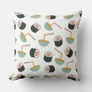 Sushi and Noodles Pattern Throw Pillow