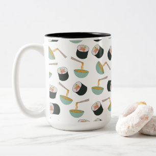 Sushi and Noodles Pattern Two-Tone Coffee Mug