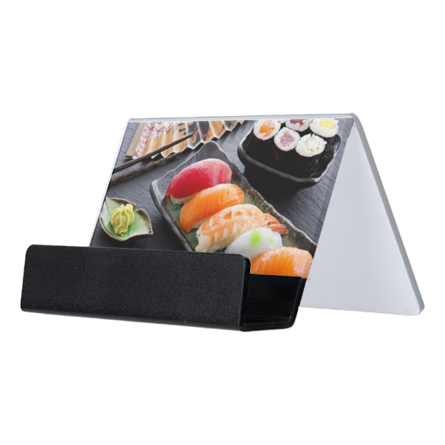 Sushi and rolls desk business card holder (Angled Front)