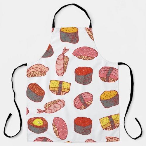Sushi and rolls seamless pattern Doodle cartoon c Apron