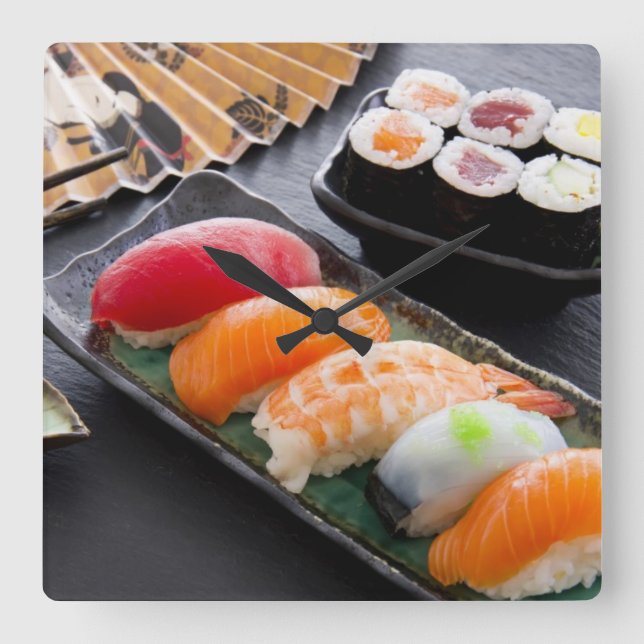 Sushi and rolls square wall clock (Front)